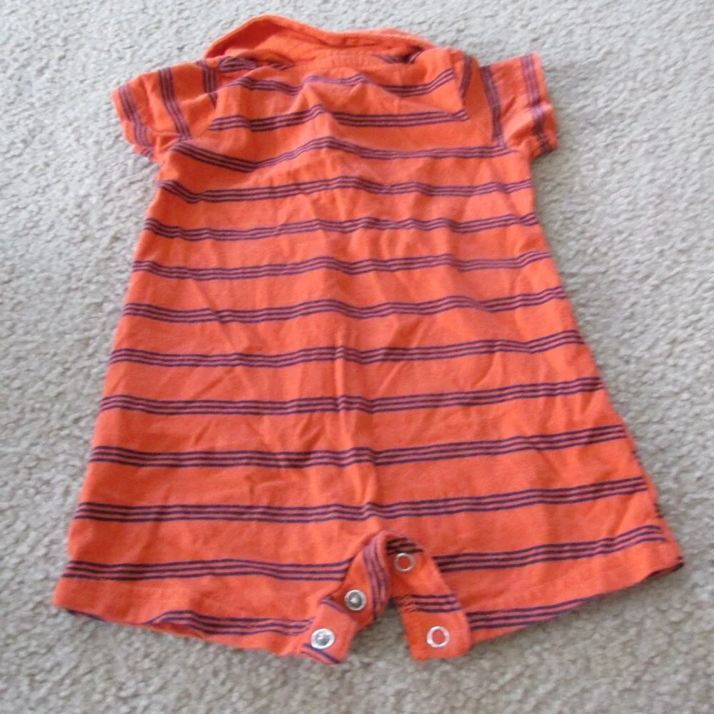 Carters Child of Mine Polo Romper Boys 3-6M Orange Stripe Short Sleeve Puppy Dog